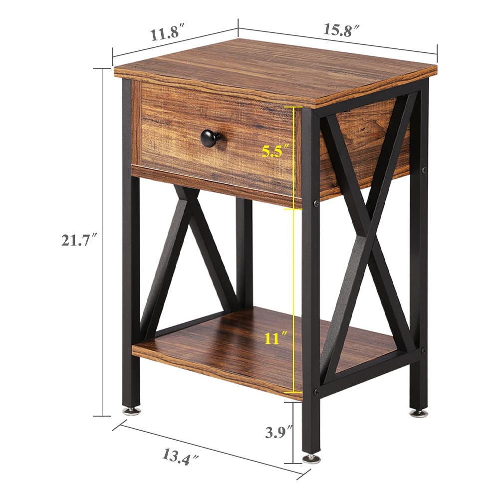 Mesa lateral pequena rústica de cabeceira Nightstand para sala de visitas