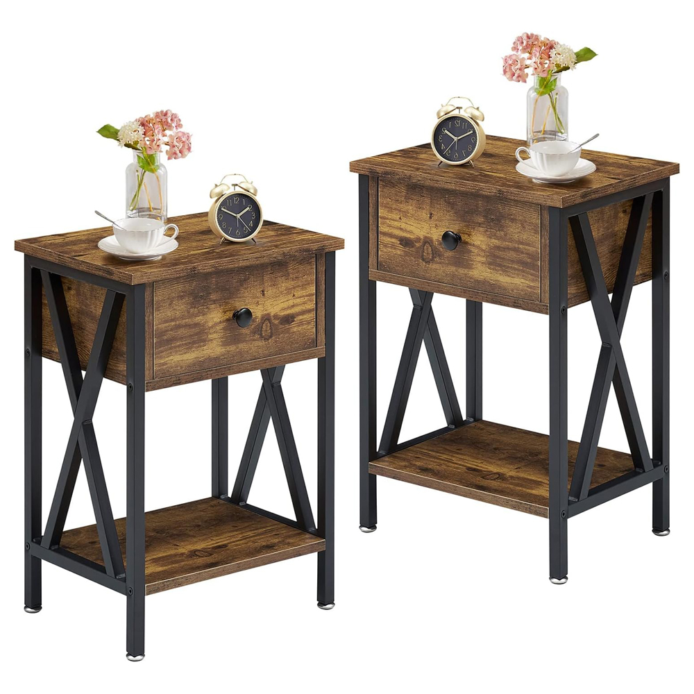 Rustic Small Bedside Nightstand Side Table For Living Room