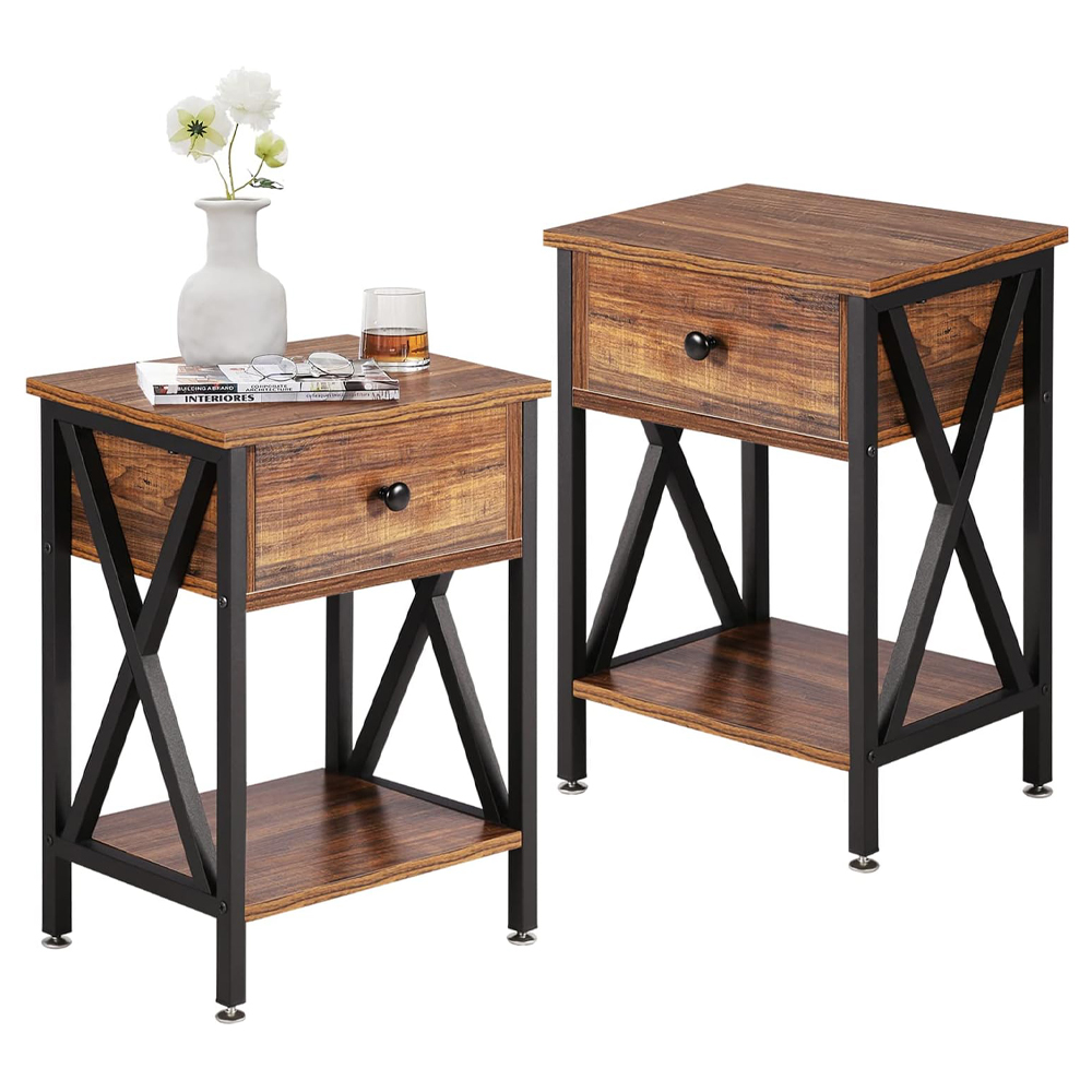 Rustic Small Bedside Nightstand Side Table For Living Room