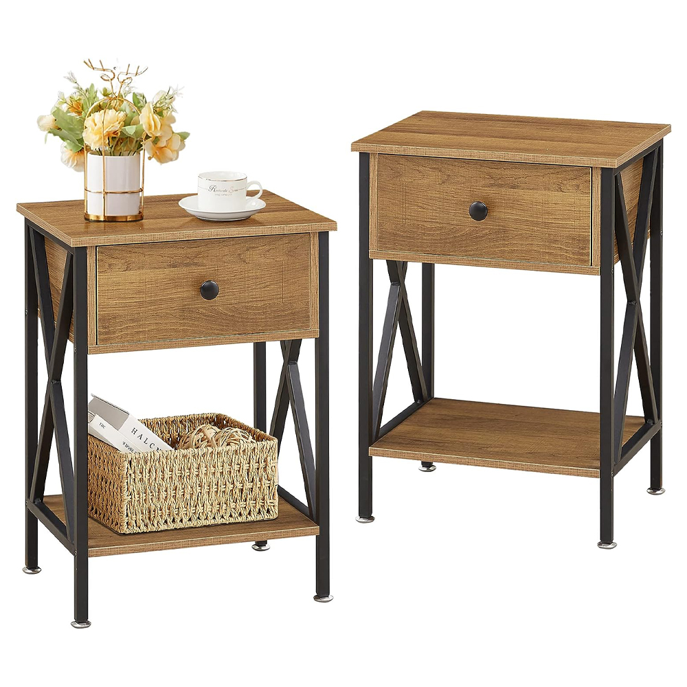 Rustic Small Bedside Nightstand Side Table For Living Room