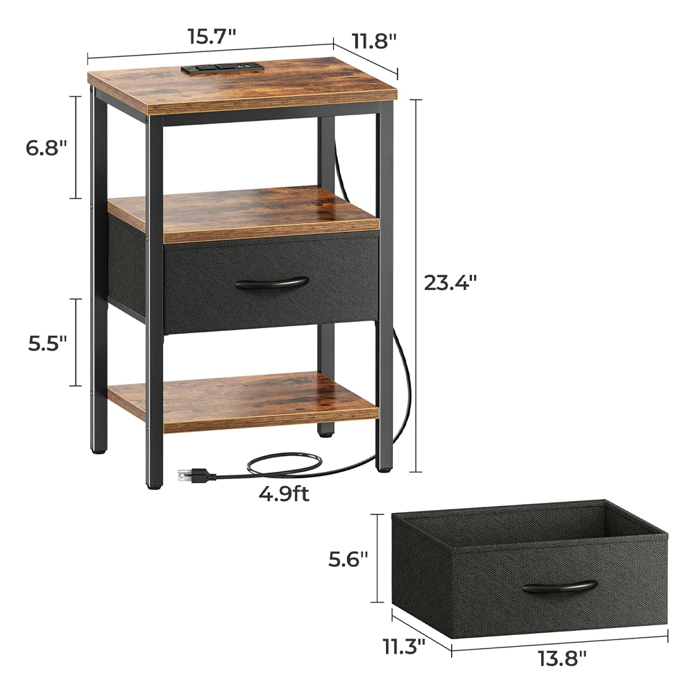 Cajón pequeño de la mesita de noche de la mesita de noche de la mesa auxiliar con carga para la sala de estar