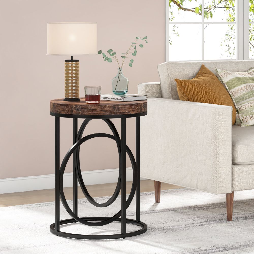 Modern Wood Small Round Side Circle End Table With Drawers For Living Room