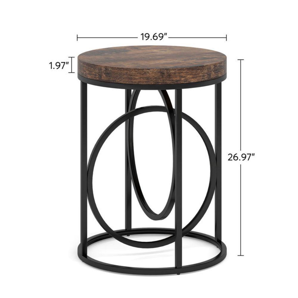 Modern Wood Small Round Side Circle End Table With Drawers For Living Room