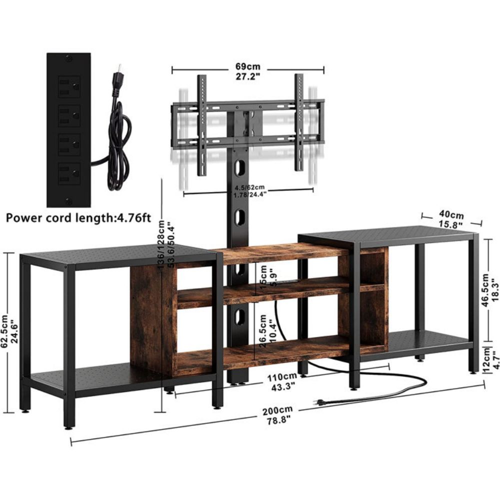 Wood Metal Smart TV Bench Console Stand With Charging