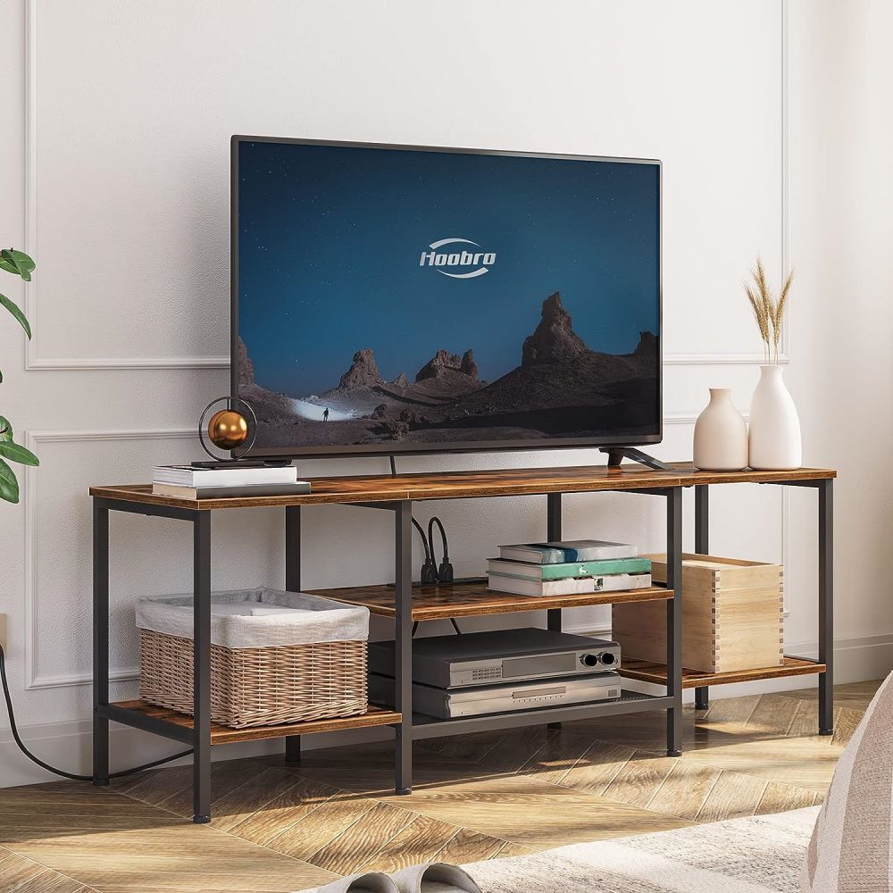 Stort Wood Corner Smart TV Stand Unit Bord med opladning