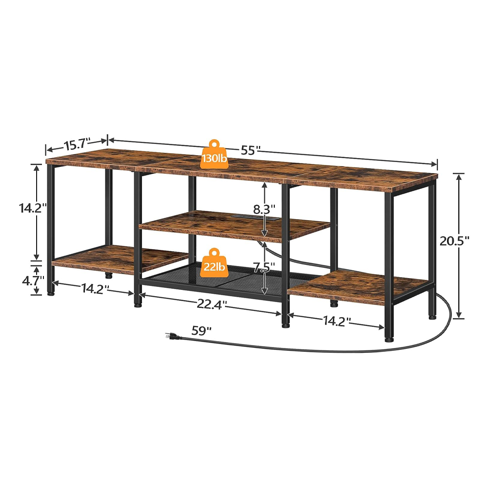 Large Wood Corner Smart TV Stand Unit Table With Charging