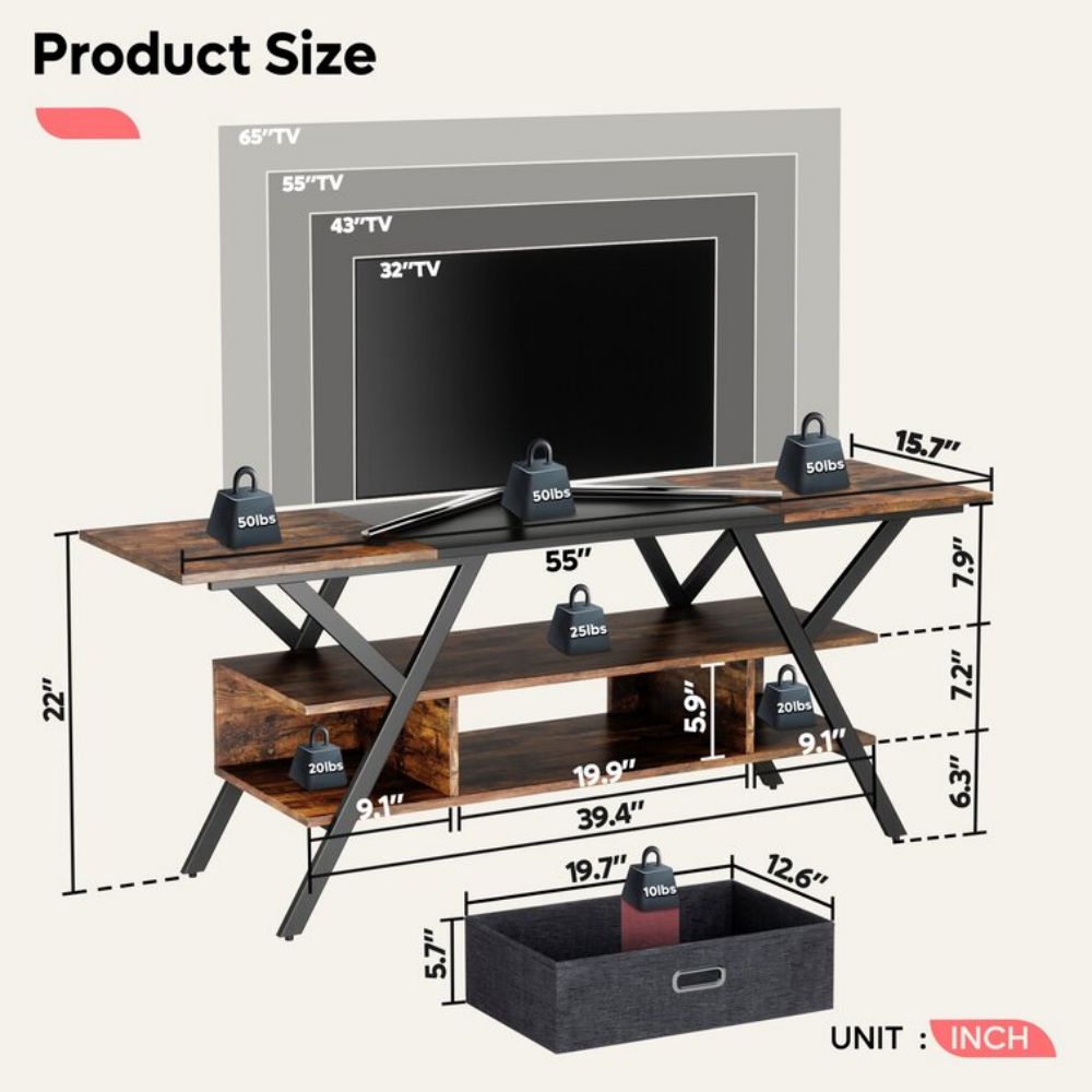 Moderní dřevěný LED TV stojan konzolová stolní jednotka se zásuvkami a nabíjením