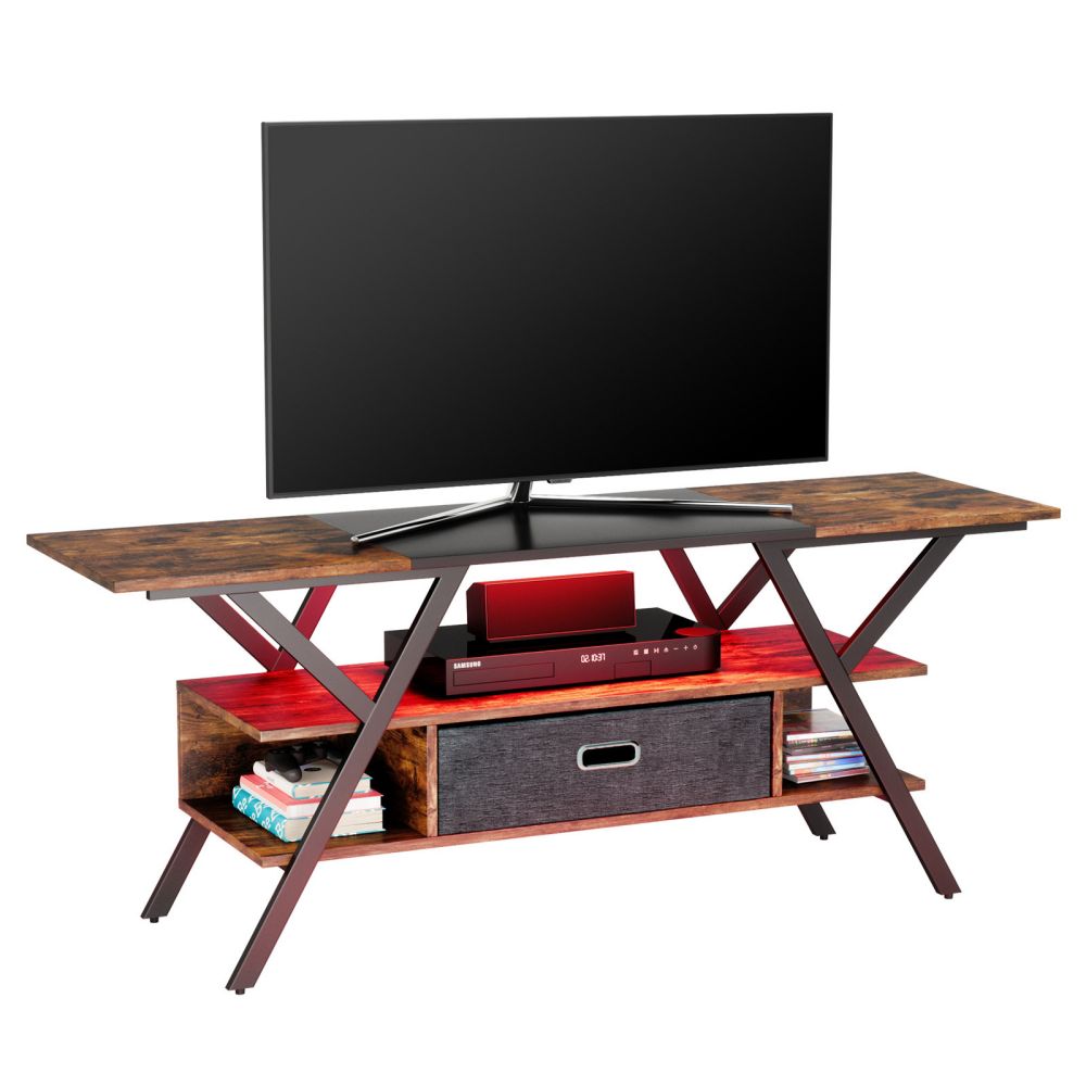 Modern Wood Led TV Stand Console Table Unit With Drawers And Charging