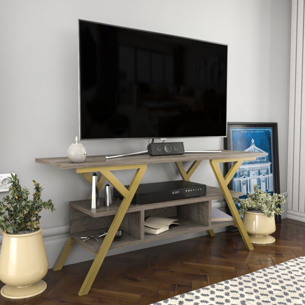 Industrial Modern Large TV Stand Shelves Console Unit For Living Room