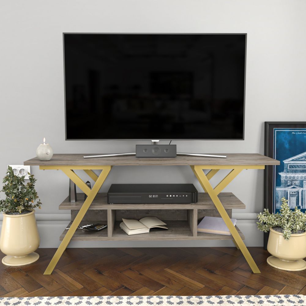 Industrial Modern Large TV Stand Shelves Console Unit For Living Room