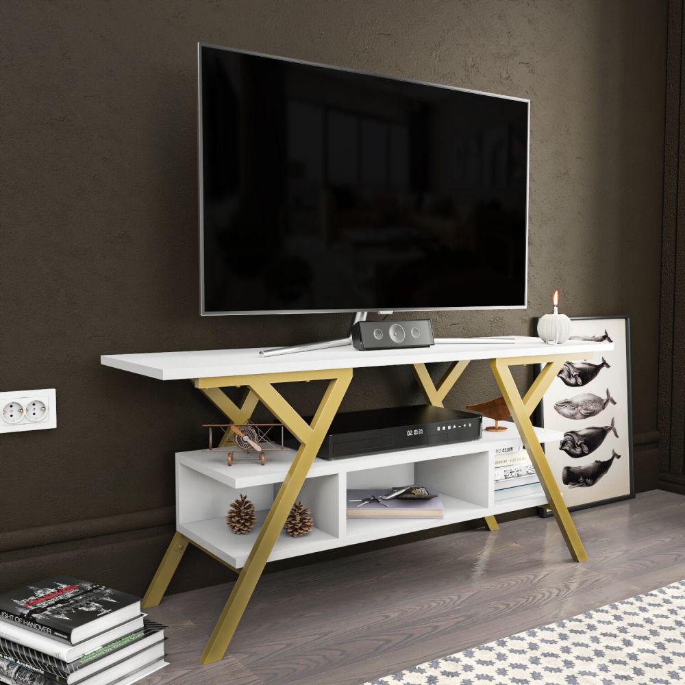 Industrial Modern Large TV Stand Shelves Console Unit For Living Room