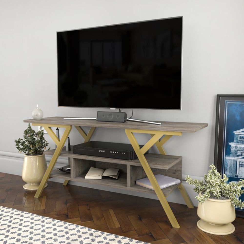 Industrial Modern Large TV Stand Shelves Console Unit For Living Room