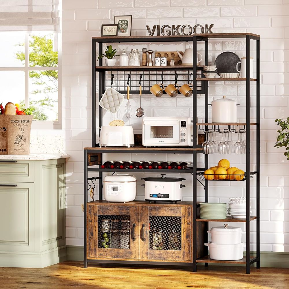 bakers rack in kitchen