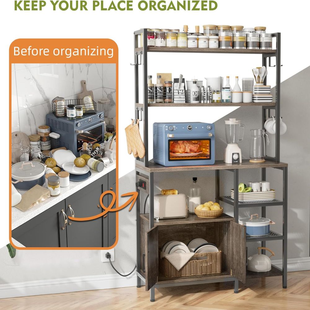 Industrial Metal Kitchen Bakers Rack Shelf With Storage For Large Microwave