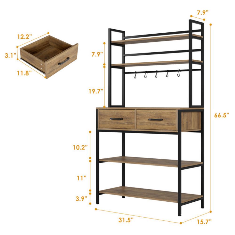 Wood Large Bakers Rack For Kitchen With Closed Storage