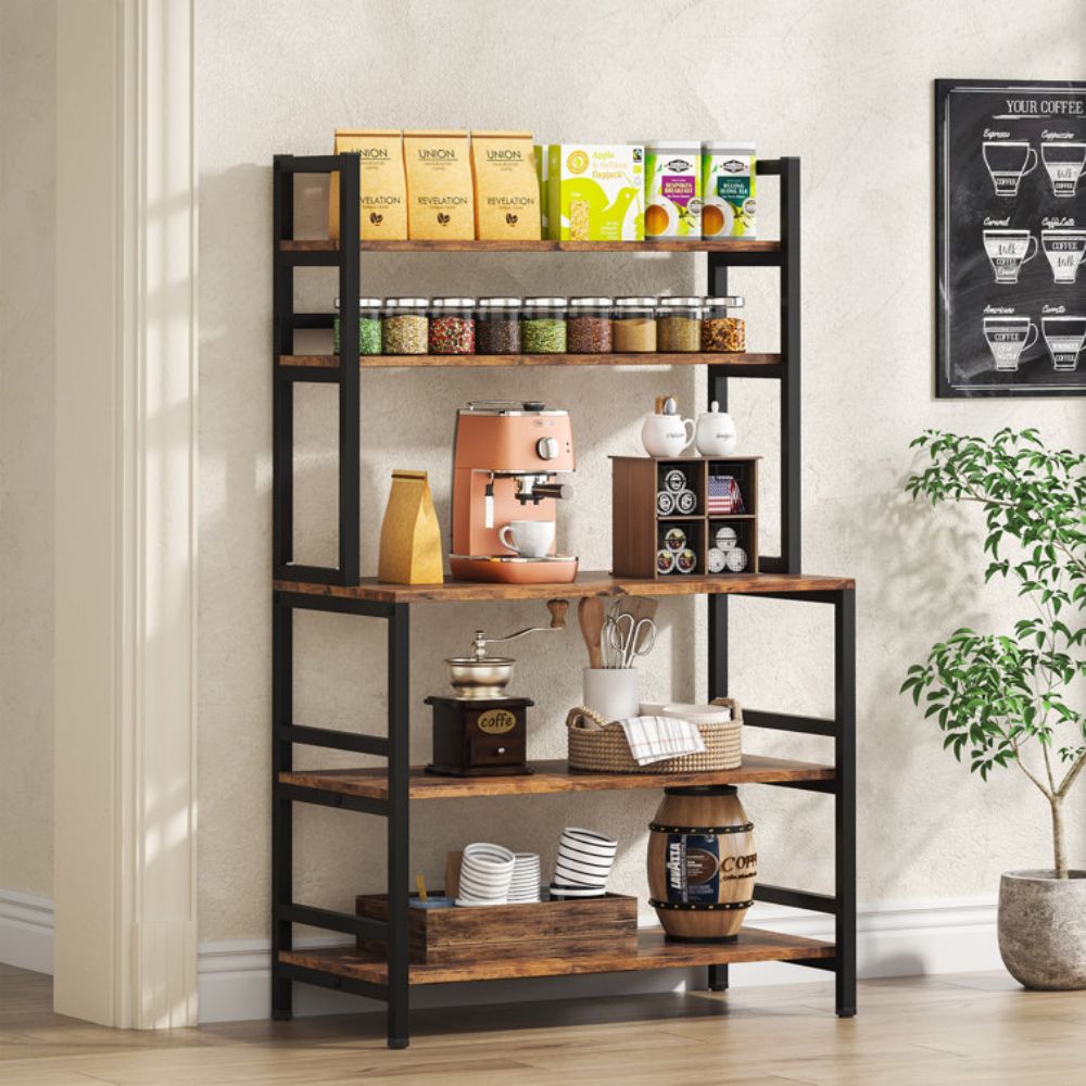 Wooden Metal High End Kitchen Bakers Rack With Drawers For Storage