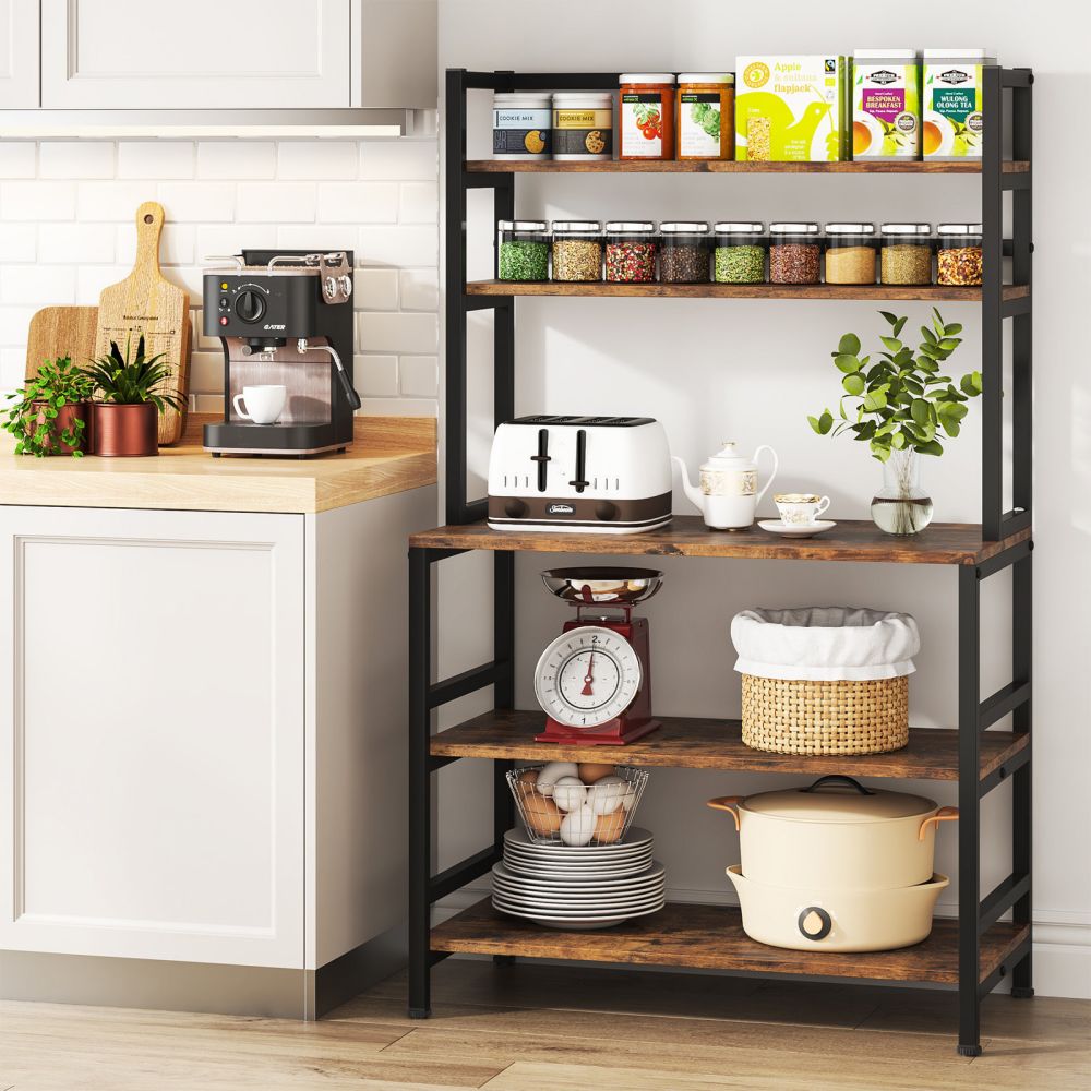 wooden bakers rack with drawers