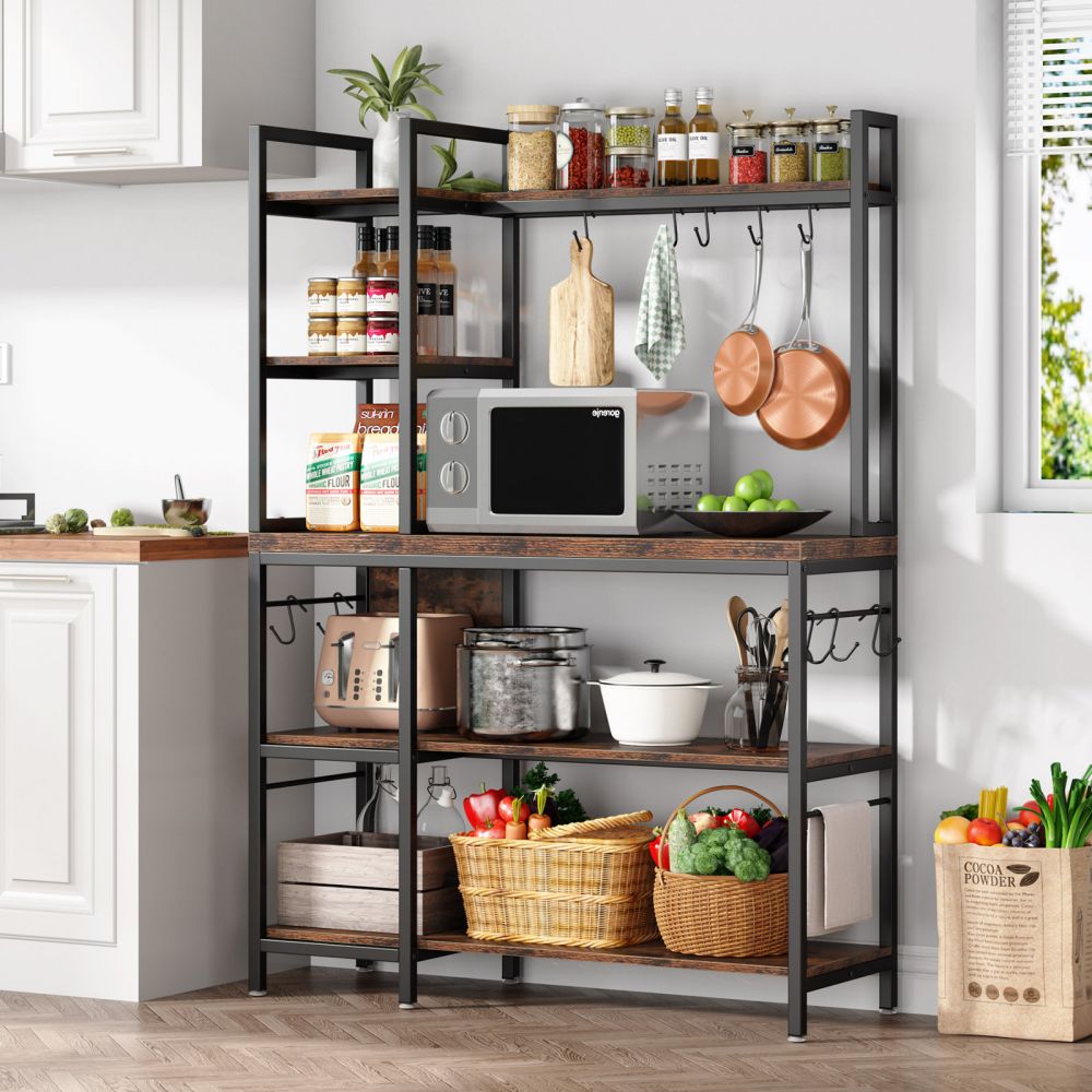 Metal And Wood Narrow Kitchen Bakers Shelf Rack With Cabinet And Drawers