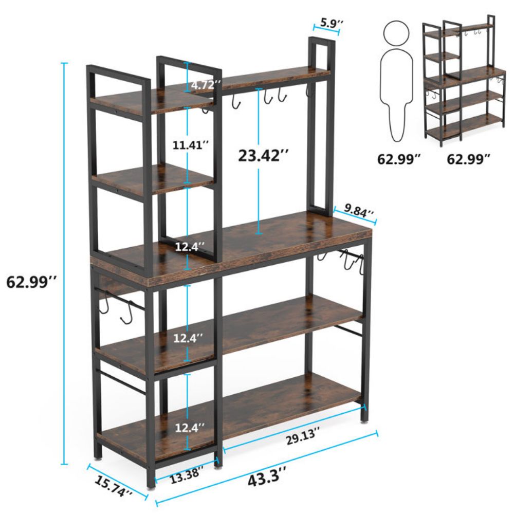 Metal And Wood Narrow Kitchen Bakers Shelf Rack With Cabinet And Drawers