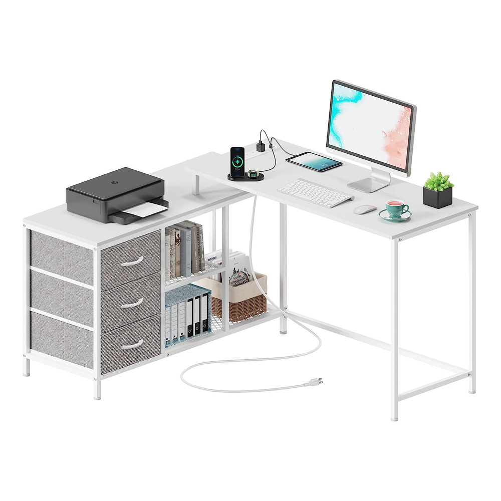 Long L Shaped Computer PC Desk With Shelf For Home Office