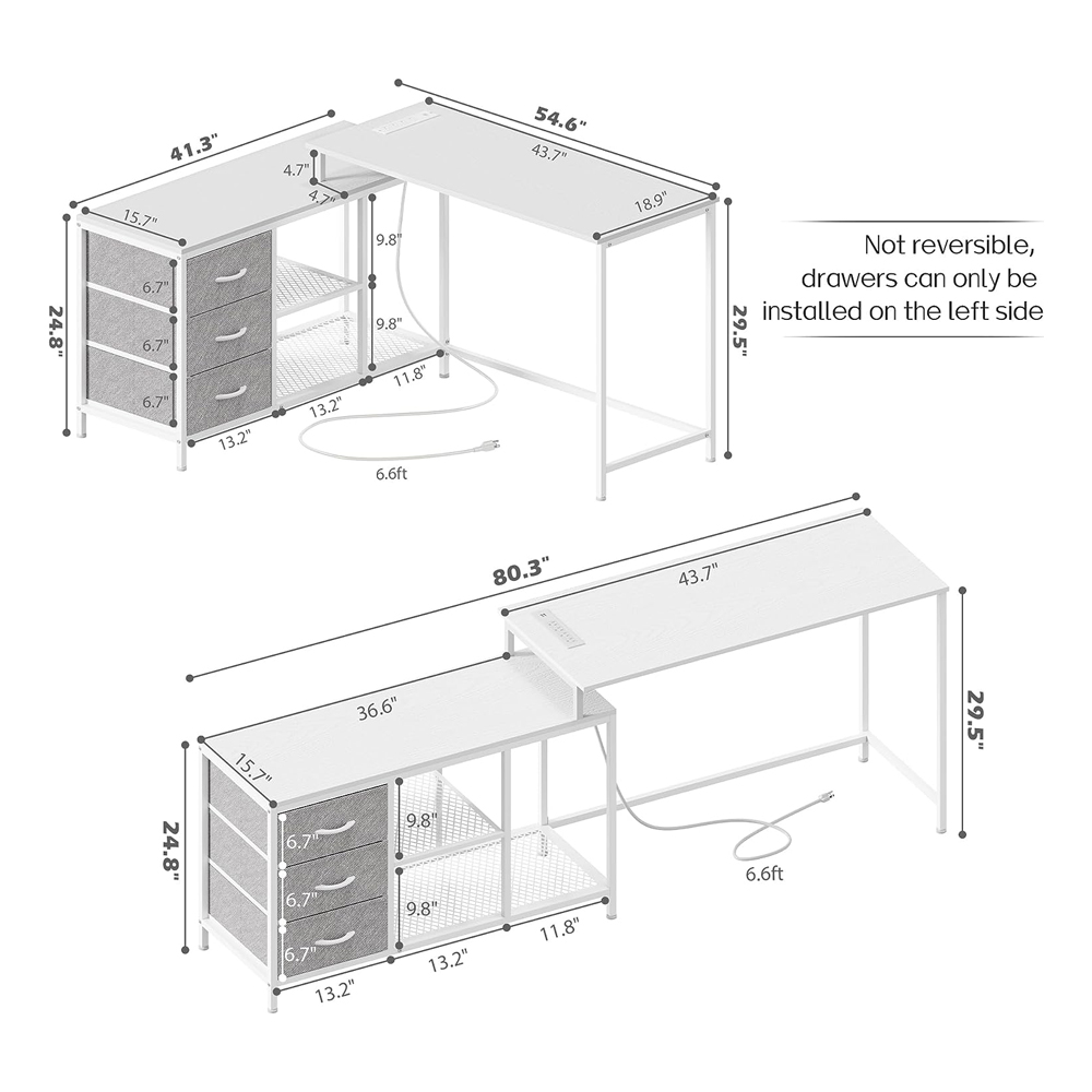 Lang L-vormig computer-pc-bureau met plank voor thuiskantoor