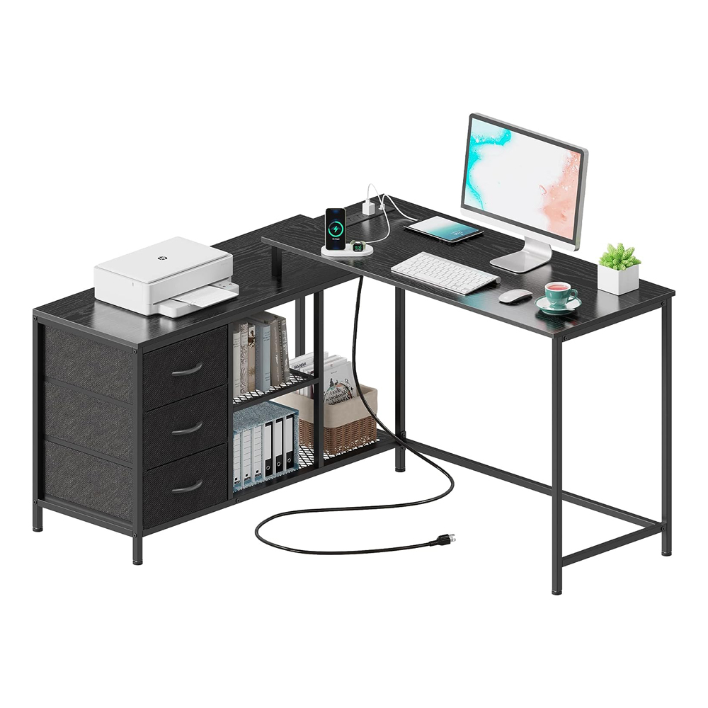 Long L Shaped Computer PC Desk With Shelf For Home Office