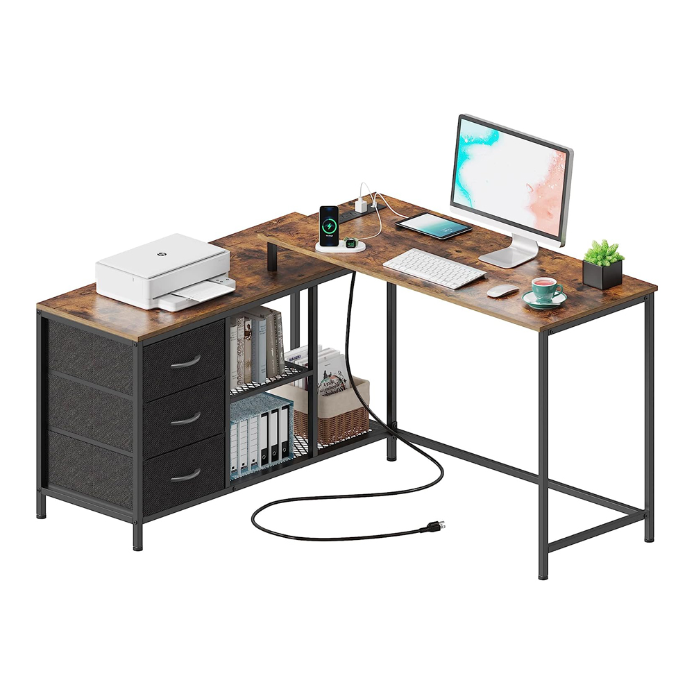 Long L Shaped Computer PC Desk With Shelf For Home Office