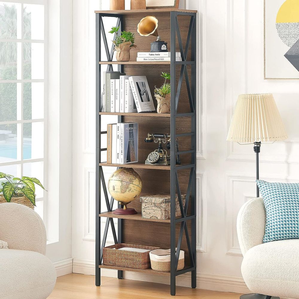 Metal Tall Narrow Bookshelf Book Case For Home Office