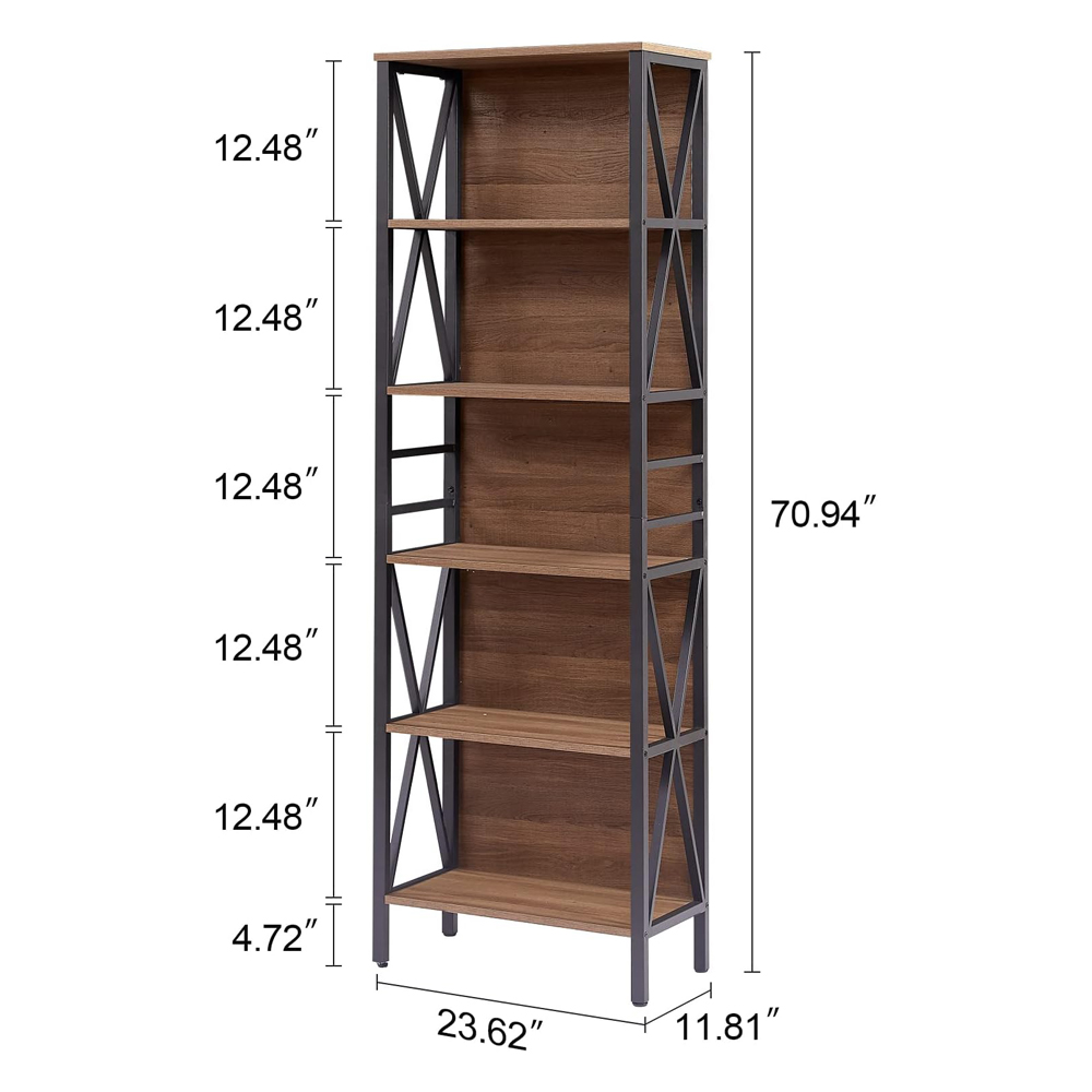 Metal Tall Narrow Bookshelf Book Case For Home Office