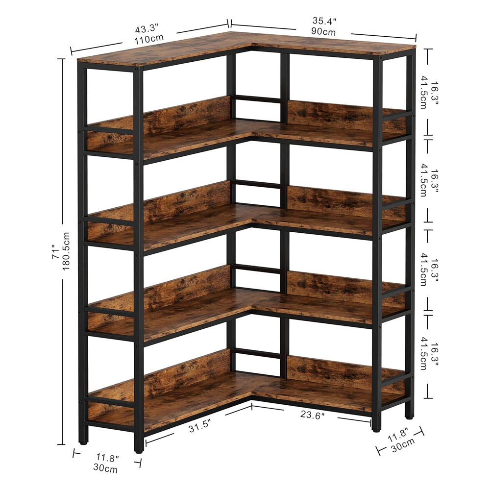 Scaffale per libri ad angolo in legno a forma di L per soggiorno