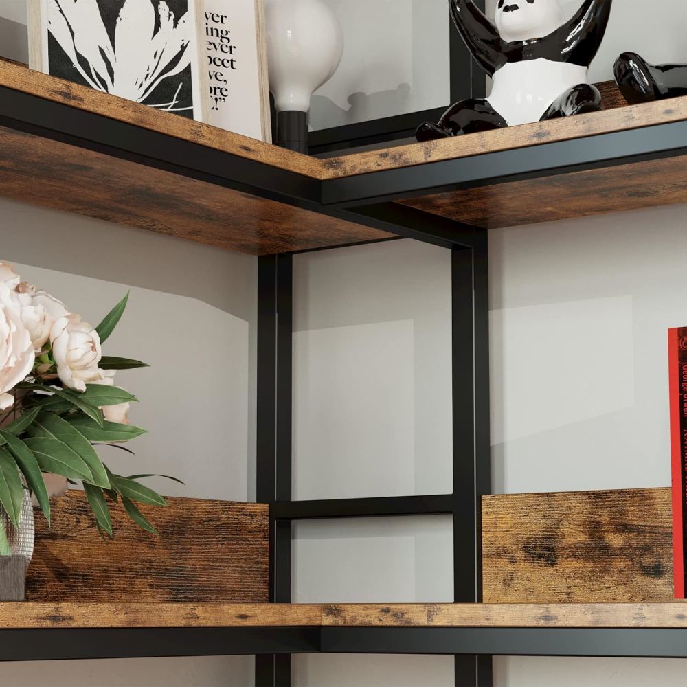 Living Room Corner Wooden L Shaped Bookcase Book Shelf