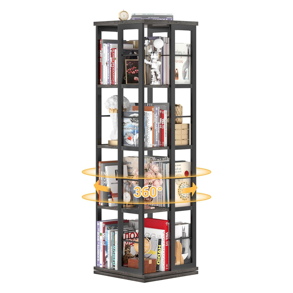 Space Saving Tall Wooden Rotating Bookshelf Book Case Rack For Home Office