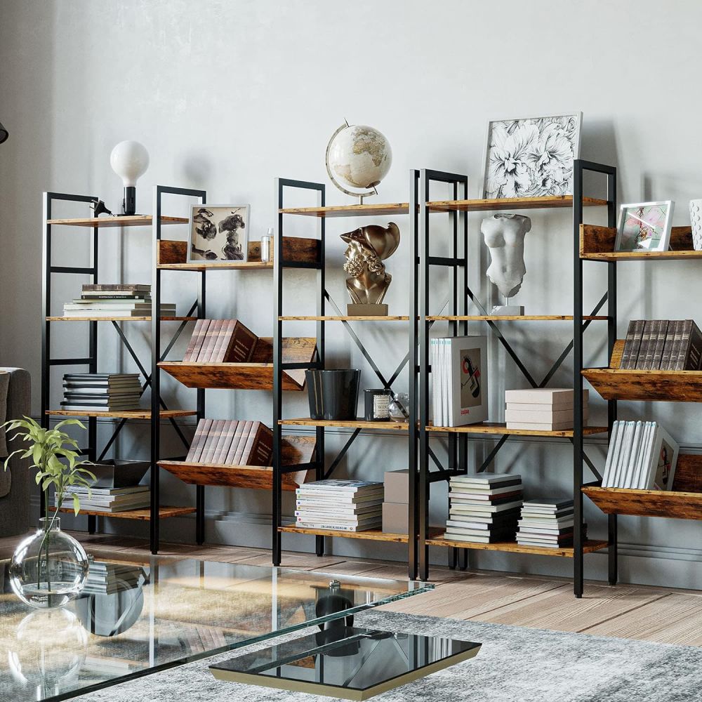 Wood And Metal Extra Large Backless Bookshelf Book Case