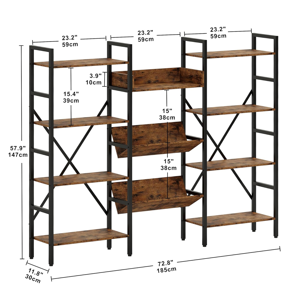 Wood And Metal Extra Large Backless Bookshelf Book Case