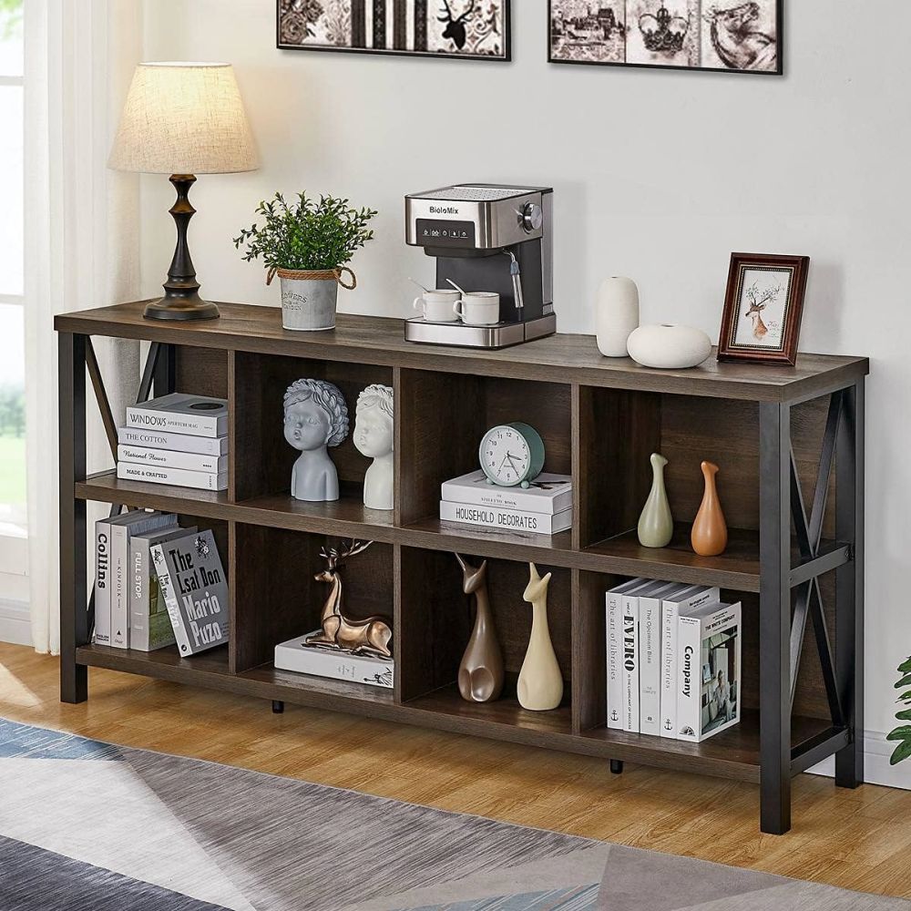 Modern Wood And Metal Horizontal Bookshelf For Home Office