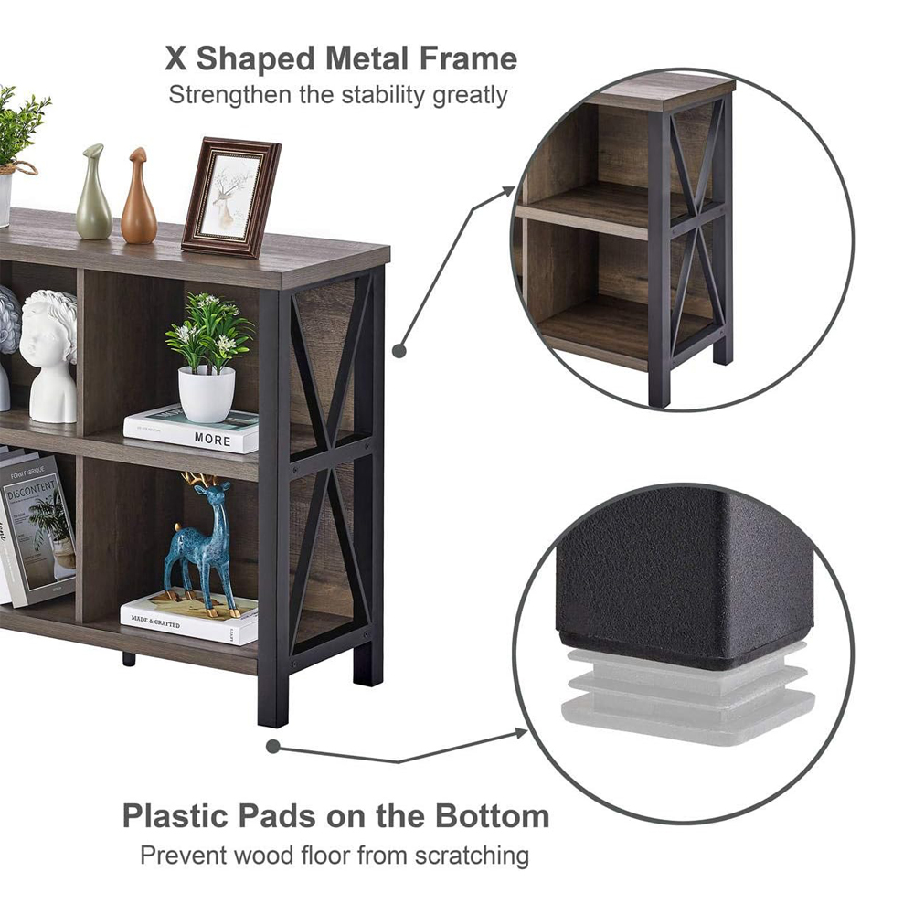 Modernong Wood At Metal Pahalang na Bookshelf Para sa Home Office