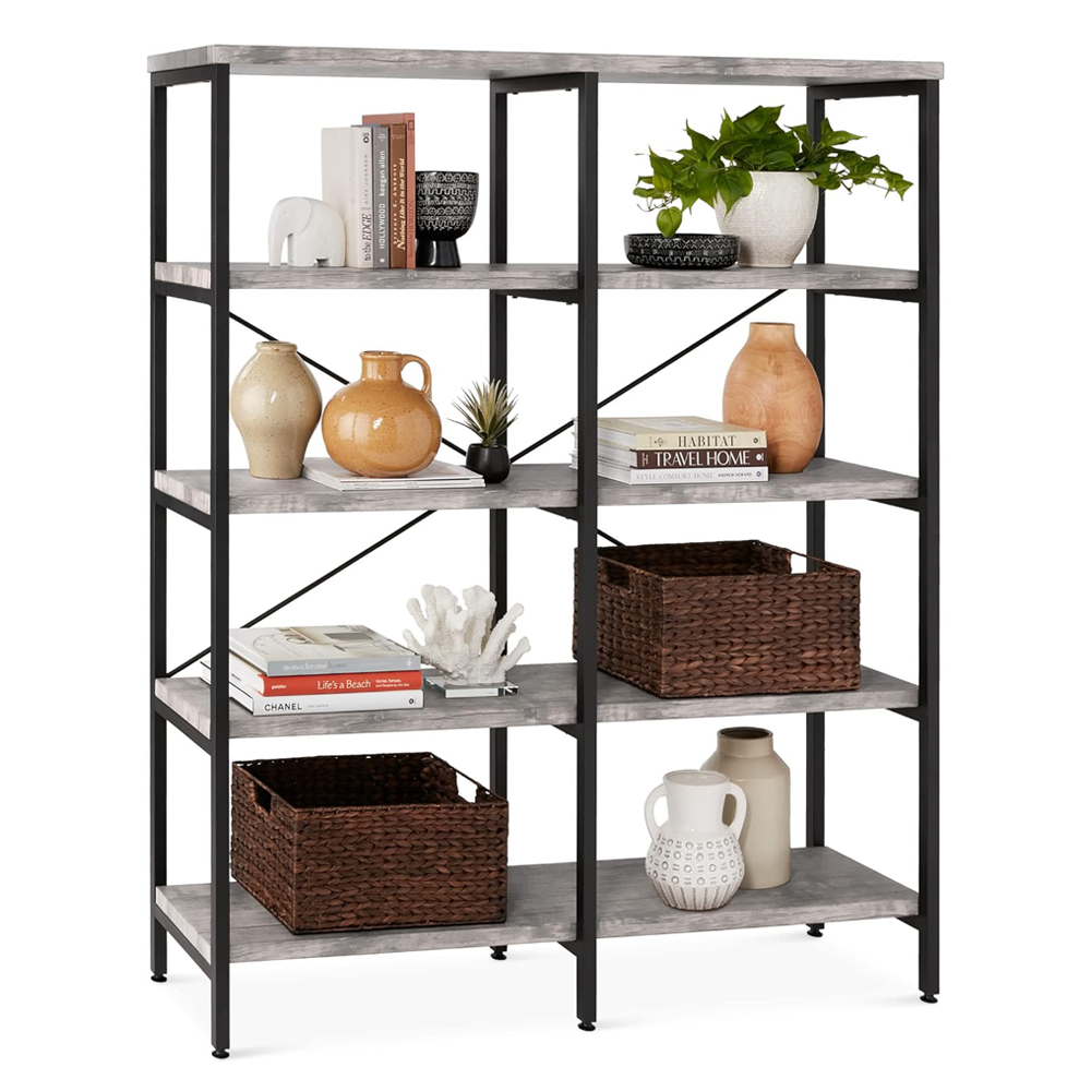 Industrial Modern Wooden Metal Tall Book Shelf Bookcase For Home Office