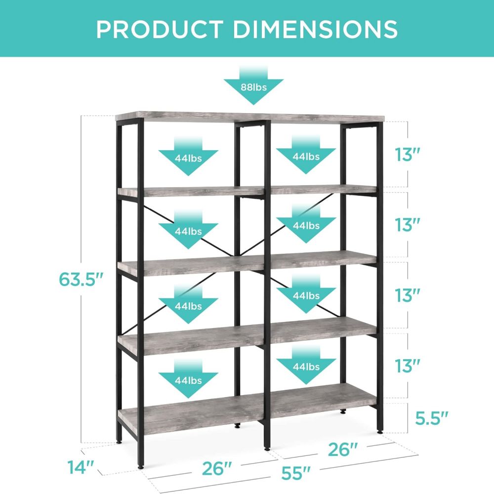 Industrial Modern Wooden Metal Tall Book Shelf Bookcase For Home Office