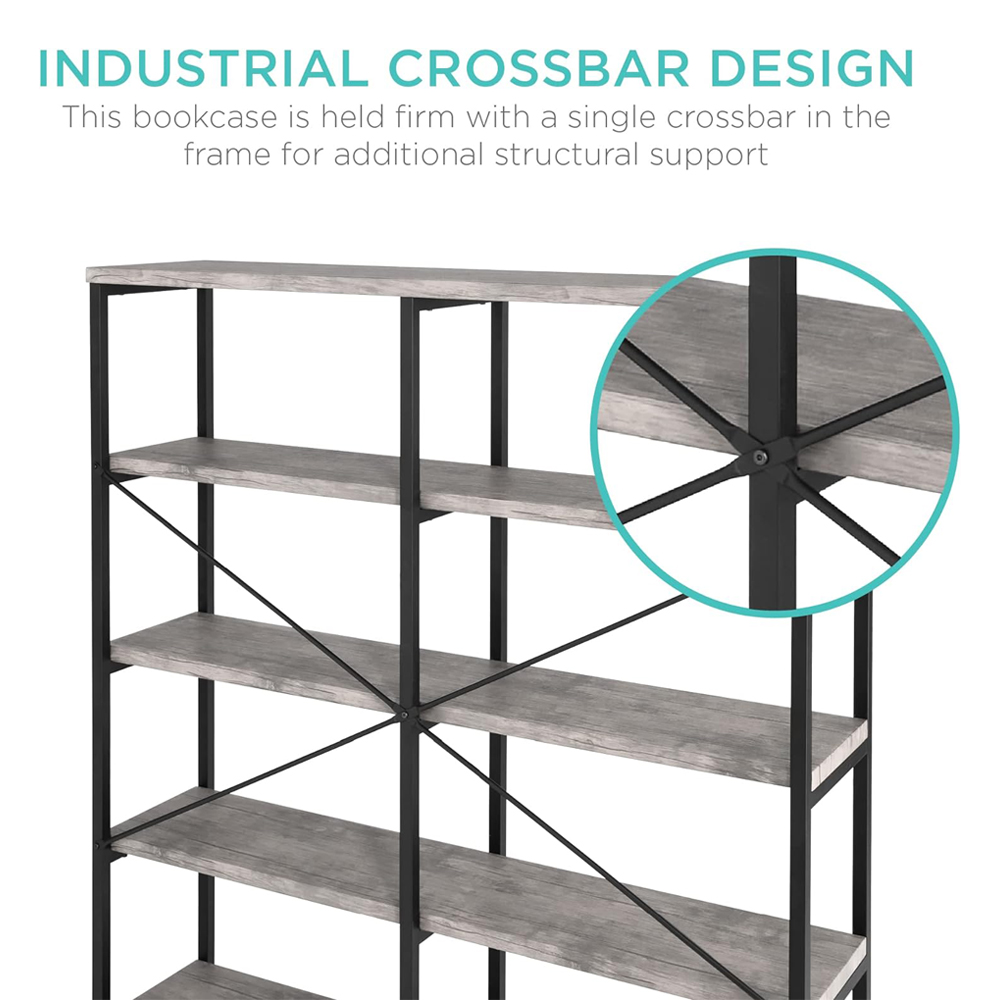 Industrial Modern Wooden Metal Tall Book Shelf Bookcase For Home Office