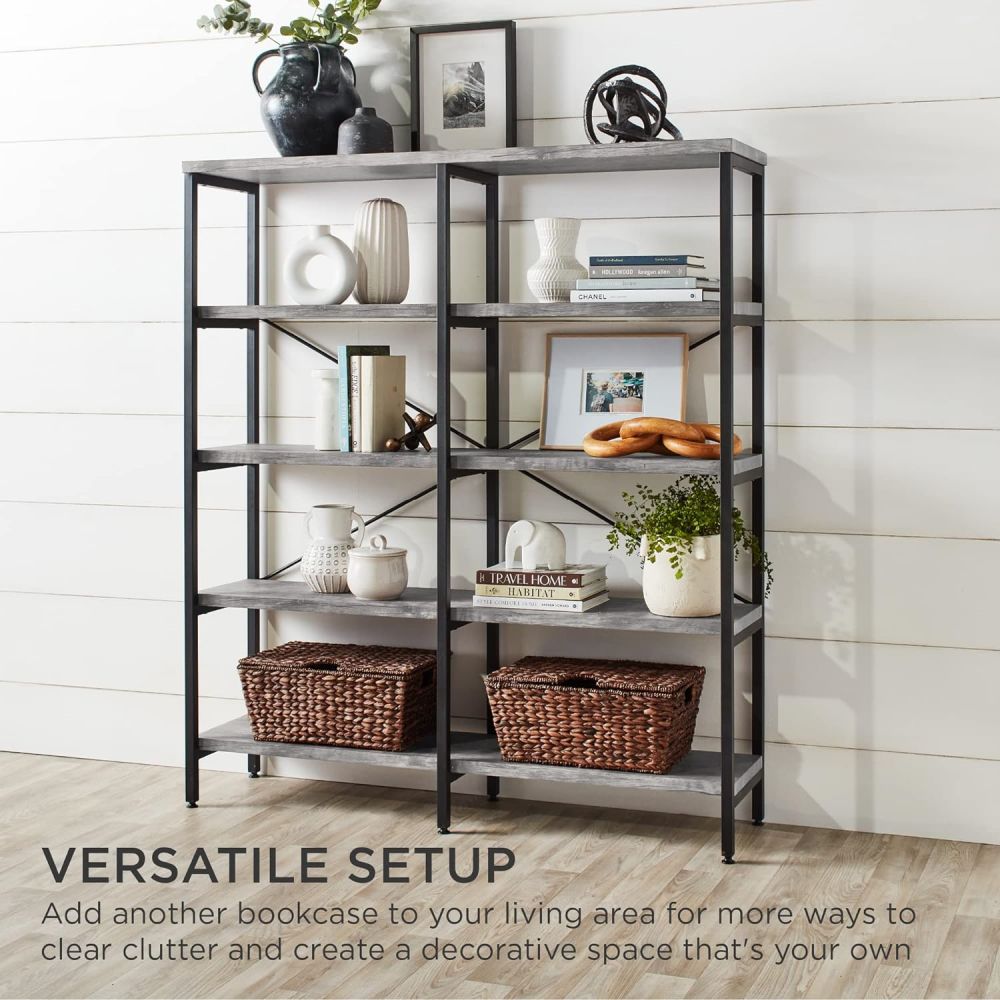 Industrial Modern Wooden Metal Tall Book Shelf Bookcase For Home Office