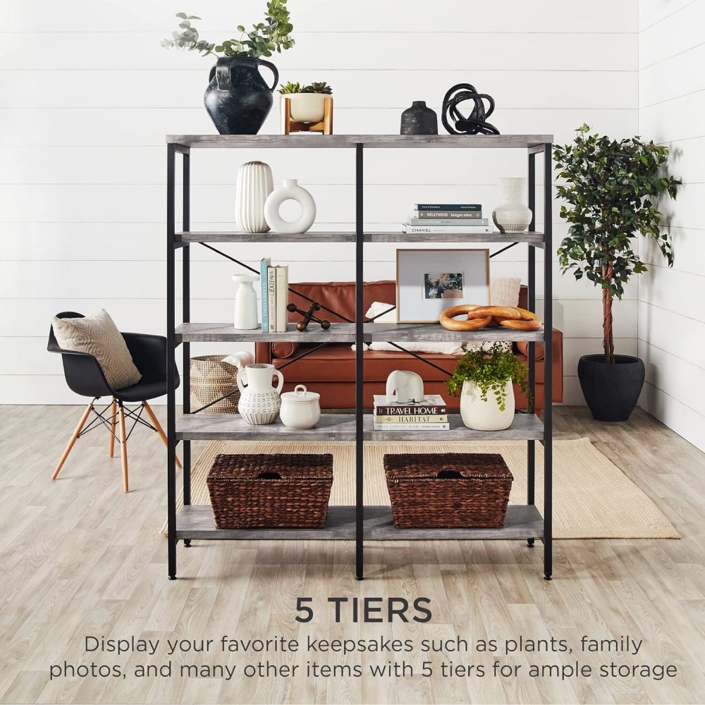 Industrial Modern Wooden Metal Tall Book Shelf Bookcase For Home Office