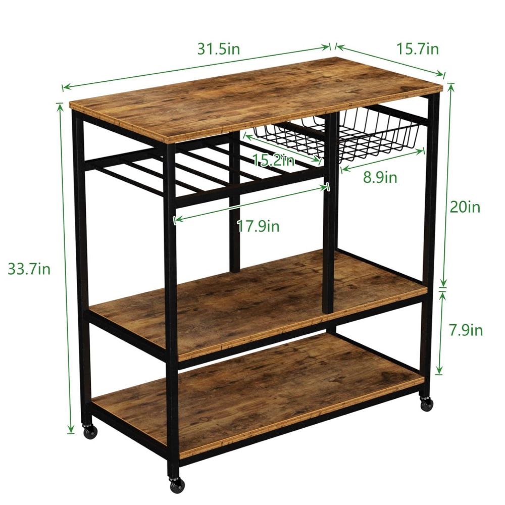 Bar Cart Trolley Coffee Oven Microwave Stand Island On Wheels For Kitchen