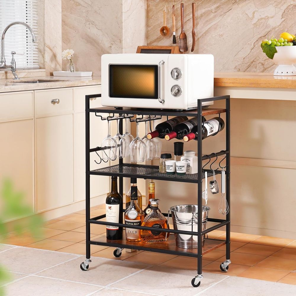 Kitchen Trolley Rolling Island Microwave Stand Serving Cart On Wheels