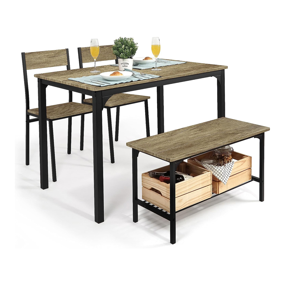 Modern Wood And Metal Dining Room Table And Chairs With Storage