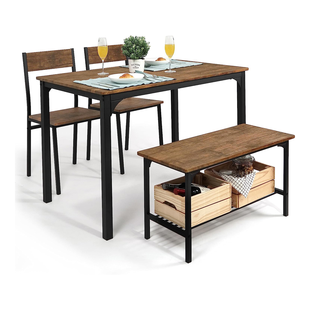 Modern Wood And Metal Dining Room Table And Chairs With Storage