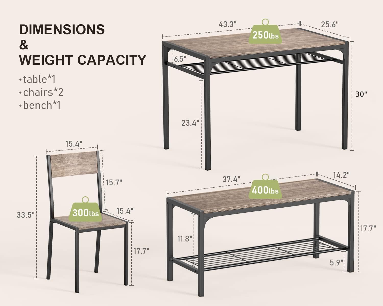 Large Wood Kitchen Dining Room Table And Chairs Set With Storage