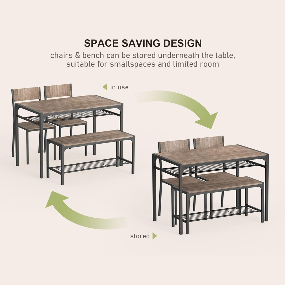 Juego de mesa y sillas de comedor de cocina de madera grande con almacenamiento