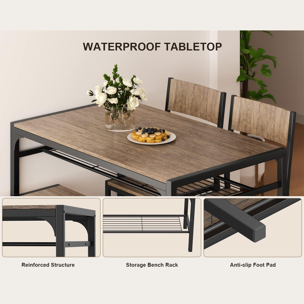 Malaking Wood Kitchen Dining Room Table At Upuan na May Imbakan