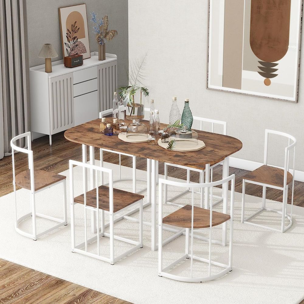 Wooden Oval Dining Table And Chair Set For Small Spaces