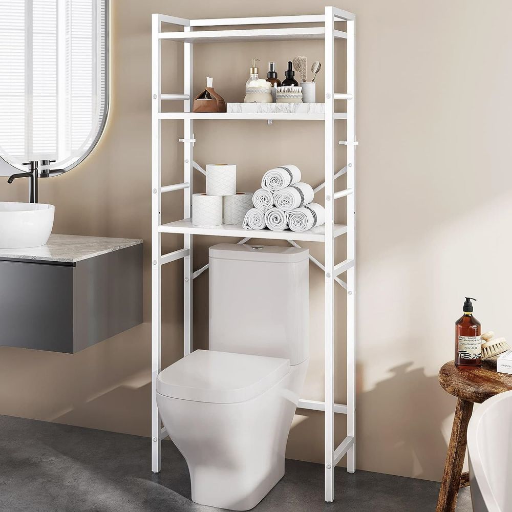 Modern Wood Metal Bathroom Organizer Above WC Toilet Rack